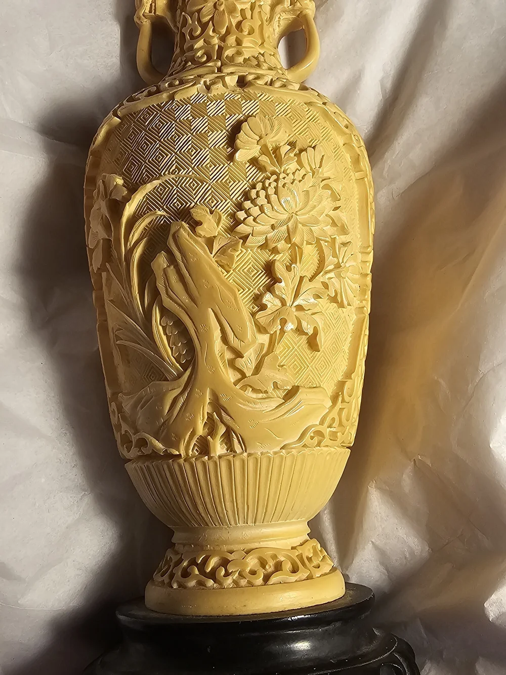 Antique Chinese Soapstone Or Faux Ivory Intricately Carved Vase